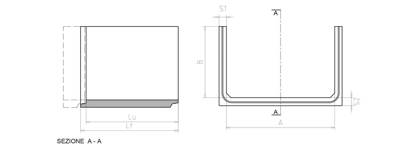 disegni scatolare aperto ad u dimensioni 