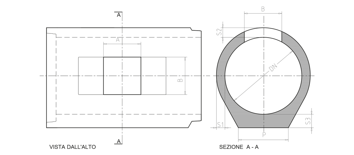 disegno tubo circolare con pozzetto grande 